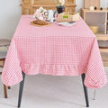 vctops Farmhouse Red Plaid Ruffle Table Cloth, Boho Cotton Linen Tablecloth, Washable Table Cover for Rectangle Table Baby Shower Kitchen Party Wedding Decor (Red A,55"x86") by vctops