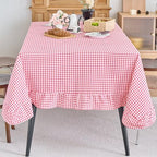 vctops Farmhouse Red Plaid Ruffle Table Cloth, Boho Cotton Linen Tablecloth, Washable Table Cover for Rectangle Table Baby Shower Kitchen Party Wedding Decor (Red A,55"x102") by vctops