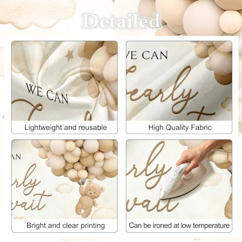 MEHOFOND 10x7ft Bear Baby Shower Backdrop We Can Bearly Wait Baby Shower Party Decorations for Boy Hot Airs Balloons Watercolors Clouds Stars Photography Background Newborn Photo Booth Props (Brown) - Image 7