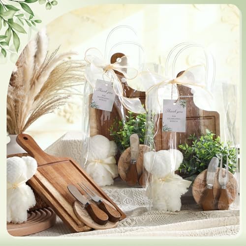 Honeydak 49 Pcs Baby Shower Prizes for Game Players 6 Set Cheese Board Fork Knives Coaster Towel Artificial Potted Plant Thanks Card Gift Bag for Baby Bridal Shower Wedding Favors(Acacia Wood) - Image 4