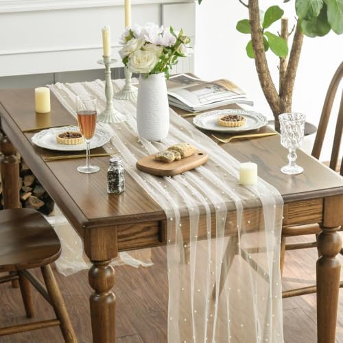 Artoid Mode 6-Pack Pearl Beige Gauze Table Runner 10FT Home Decor - Image 2