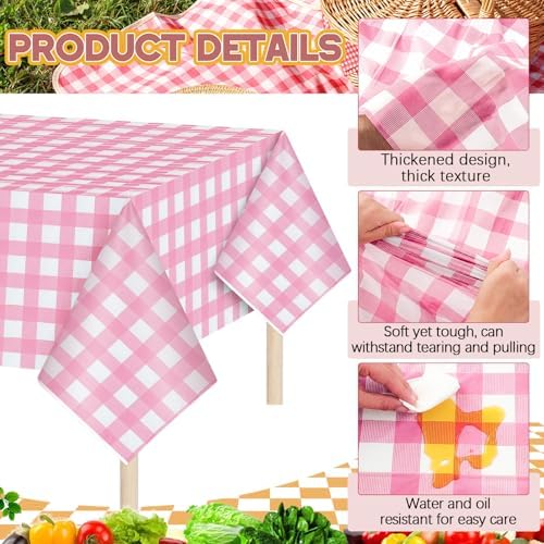 Mindsoft 20 Pack Pink Gingham Tablecloth Baby Shower Bridal Birthday Party - Image 4