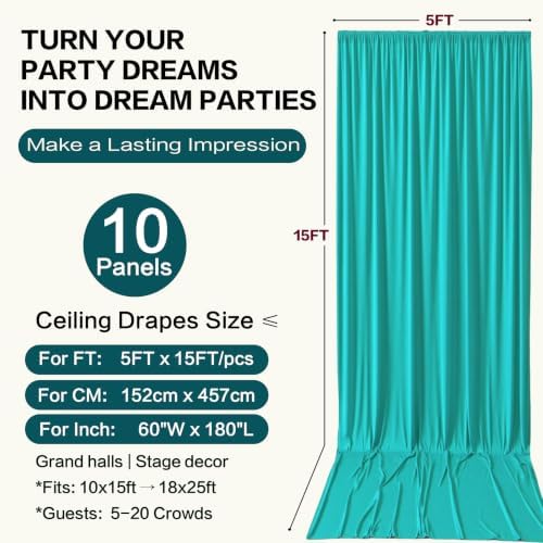 50ft×15ft Turquoise Backdrop Curtain for Wedding Parties - Image 6