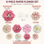 8 Pcs 31.5", 20" Pinky Giant Paper Flower Boho Large Tissue Paper Flower for Wall Big Pink Pom Pom Floral Decorations for Wall Wedding Bridal Shower Baby Shower Tea Party Nursery Birthday Decor - Image 3