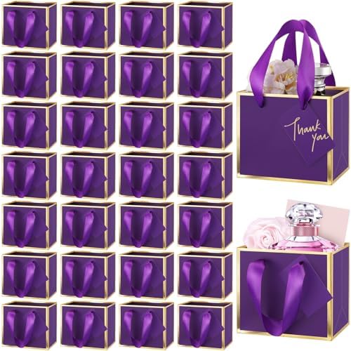 Yeaqee 100 Pcs Mini Metallic Paper Gift Bags with Handle, Purple, Gold by Yeaqee