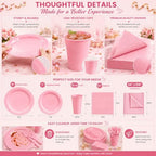 Tinybee 352 Pcs Pink Plastic Plates, Disposable Dinnerware Set for 50 - Image 2
