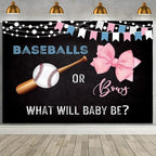 MEHOFOND 10x7ft Baseballs or Bows Gender Reveal Backdrop for Black Boy or Girl What Will Baby Be Decorations Banner Pink Bows Gender Reveal Baby Shower Photography Background Cake Table Supplies by MEHOFOND