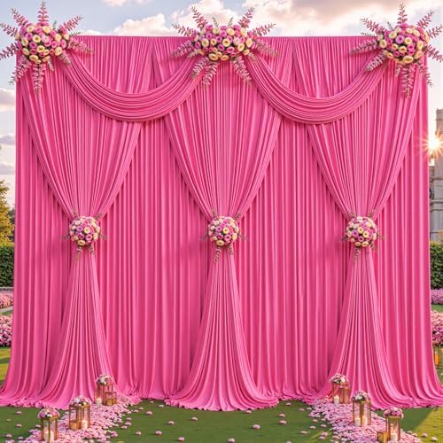 4 Panels Hot Pink Backdrop Curtains - Wrinkle Free Fabric Backdrop Curtain for Photoshoot,10FT Wedding Party Photo Backdrop Drapes for Birthday Baby Shower Photography Stage Background Decorations by Shillance