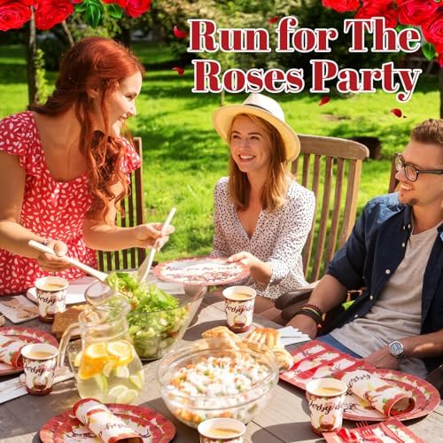 Funnymoom 400 Pcs Derby Run for The Roses Party Supplies, Horse Racing Paper Plates Napkins Cups Cutlery Set, Western Cowboy Disposable Dinnerware for Preakness Party Bridal Shower, Serves 50 Guests - Image 4