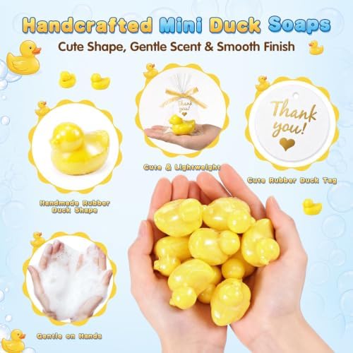 Leelosp Duck Soap Party Favors Gift with Transparent Bags and Thanks Tag for Baby Shower Guest Reveal Baptism Shower Wedding Birthday Summer Party Favor Decorations Supplies (100 Sets,Yellow) - Image 4