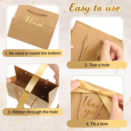 Jetec 45 Pcs Mini Thank You Gift Bag with Handle, Kraft Paper Color/gold - Image 5