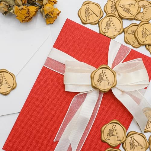 SWANGSA 200 Pack Letter A Wax Seal Stickers, Antique Gold Botanical Leaves Initial Alphabet Self-Adhesive Wax Stickers for Wedding Party Invitation Envelope - Image 5