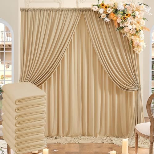40ft x 10ft Wrinkle Free Champagne Backdrop Curtains for Parties, 8 Panels Thick Fabric Photo Backdrop Drapes for Weddings Photography Birthday Party Backgrpund Decor by ENJOYYOURPARTY