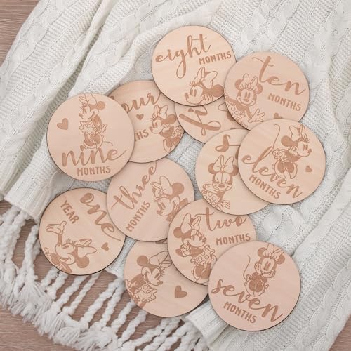 Disney Minnie Mouse Natural Wood Tone, 12 Piece Wooden Engraved Milestone Cards - Image 5