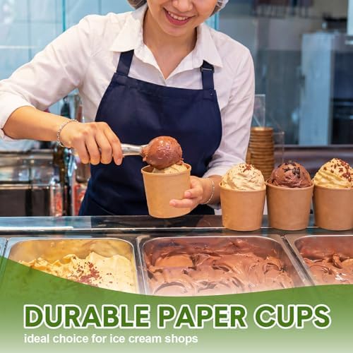 Honeydak 200 Pcs 11 oz Kraft Paper Ice Cream Cups Disposable Dessert Bowls for Hot or Cold Food Brown Paper Snack Containers for Sundae, Frozen Yogurt, Soup Baby Shower Party Supplies - Image 4