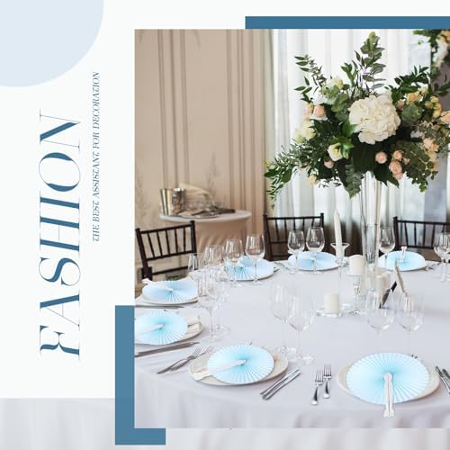 Roowest 60 Pcs Folding Hand Fans Wedding Paper Fan Bulk Decorative Handheld Fan with Handles Party Favor Guest Gift for Wedding Bridal Dancing Ceremony Reception Shower DIY Party Supplies (Baby Blue) - Image 5
