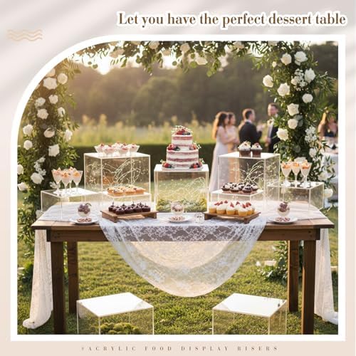 Leinuosen 7 Pcs Extra Large Buffet Risers Set 8" to 14" Acrylic Display Box Square Catering Dessert Table Riser Food Display Decorative Stand with Hollow Bottom for Catering Supplies(Clear) - Image 6