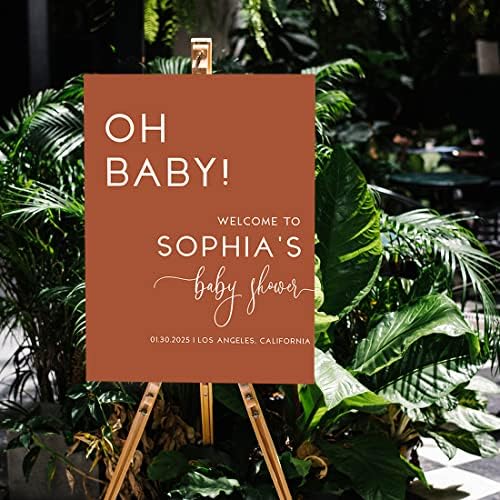 Andaz Press 16"x20" Personalized Canvas Baby Shower Welcome Sign, Gender Neutral Large Welcome Boho Terracotta Oh Baby Shower Sign for Easel Stand, Baby Shower Decorations - Image 3