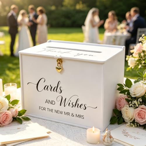 Large Card Box with Lock, Elegant White Wedding Card for Reception - Image 5