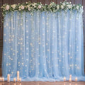 10x10ft Baby Blue Tulle Backdrop Curtain with Lights String for Parites, Sheer Photo Backdrop Curtain Drapes for Wedding Baby Shower Bridal Shower Birthday Party Photo Shoot Decorations by Partisky