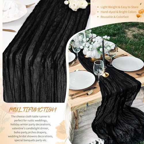 18 Pack Black Cheesecloth Table Runner 17x108 Inches Boho Home Decor - Image 5
