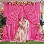 16ftx10ft Wrinkle Free Hot Pink Backdrop Curtain - 10 Feet Photography Backdrop Drapes, Silky Polyester Back Drop Cloth for Wedding Baby Shower Balloon Arch Background - Image 6