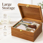 Wooden Keepsake Box, Acacia Storage Memory Box with Hinged Lid - Image 5