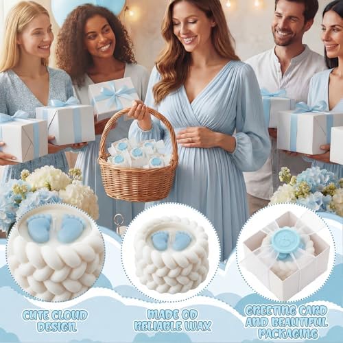 MTLEE 24 Pcs Baby Shower Candle Party Favors for Guests Blue Footprints Scented Candles with Bow Gift Box Ribbon Cute Feet Shaped Return Gifts Keepsakes for Baby Shower Gender Reveal Party Supplies - Image 3
