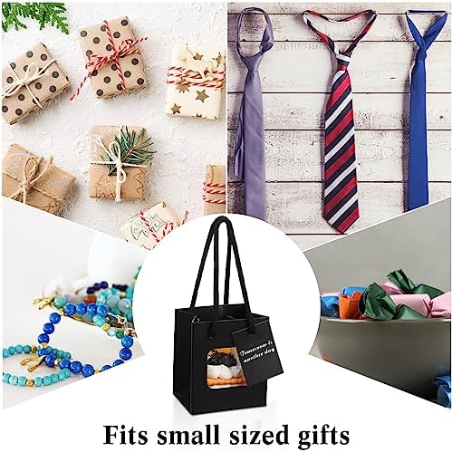 50 Pcs 4 x 2.75 x 4.5 in Black Kraft Paper Gift Bags with Window & Handles - Image 5