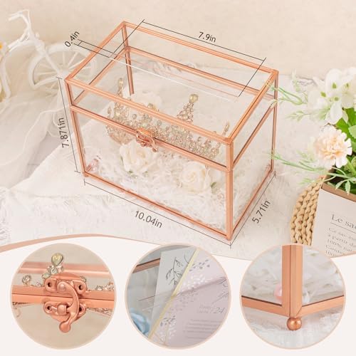 Glass Wedding Card Box with Slot, 10.2 inch Large Clear Card Box for Wedding Receptions, Rose Gold Gift Card Storage Box for Baby Shower, Birthday Party, Bridal Shower - Image 7
