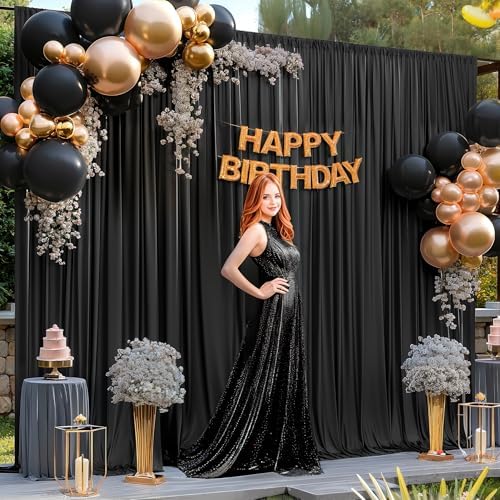 20x12ft Black Backdrop Curtain Panels for Parties - Wrinkle Free Polyester Photo Curtain Backdrop Wedding Back Drop Fabric Drapes for Party Decorations Background for Photography - Image 4
