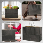 BLEWINDZ 70Pcs Large Black Paper Bags with Handles, 16x6x12 Inches Paper Shopping Bags for Small Business, Large Kraft Gift Bag Bulk for Grocery Mechandise Retail - Image 3