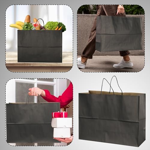 BLEWINDZ 70Pcs Large Black Paper Bags with Handles, 16x6x12 Inches Paper Shopping Bags for Small Business, Large Kraft Gift Bag Bulk for Grocery Mechandise Retail - Image 3