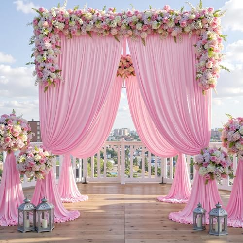 30ft x 10ft Wrinkle Free Pink Backdrop Curtain for Parties, 6 Panels 5×10ft Silky Polyester Light Pink Photo Backdrop Drapes Back Drop Cloth for Girl Party Birthday Gender Reveal Wedding Photography - Image 3