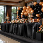 Wish Care 21ft Black Satin Long Table Skirt for Rectangle Tables Wrinkle Free Teacher Desk Skirt Glitter Ruffle Table Skirting Cloth for Back to School Classroom Office Dorm Birthday Party Table Decor - Image 4