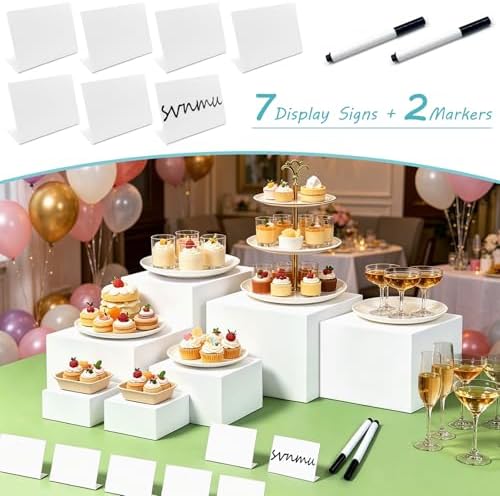 7pcs Acrylic Buffet Risers Set Nestable Cube Display Stands Large Food Display Shelves for Dessert Table Catering Parties Wedding Jewelry Collectibles Figures(Size 10" 9" 8" 7" 6" 5" 5",White) - Image 3