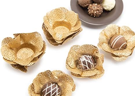 Handmade Fabric Truffle Cups | Truffle Liners | Truffle Wrappers | Fominhas | Candy cups | Forminhas de Brigadeiro | candy liners - Pack of 20 - Truffilio (Fabric, Camellia Gold) - Image 3