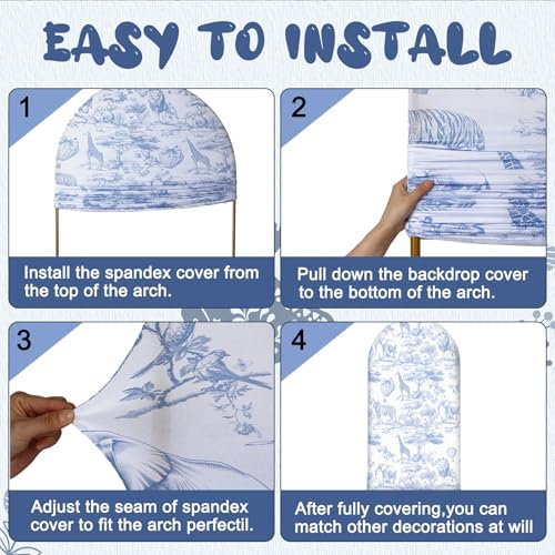 VitalCozy 7.2ft Blue Toile De Jouy Arch Backdrop Cover - Image 3