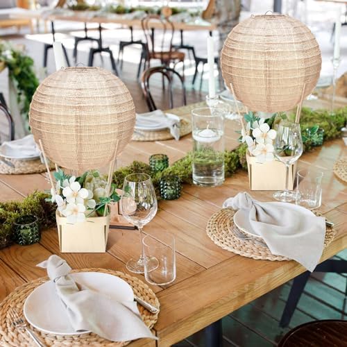 Baquler 12 Sets Print Burlap Baby Shower Decorations Hot Air Balloon Table Centerpieces DIY Boho Paper Lanterns Farmhouse Rustic Neutral Chinese for Wedding Birthday Party Classroom Decor - Image 4