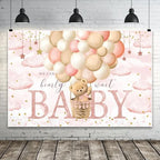 8x6ft Bear Theme Baby Shower Decorations Backdrop We Can Bearly Wait Baby Hot Air Pink Balloon Stars Clouds Background Gender Reveal Sweet Girl Birthday Party Banner Photo Booth - Image 2