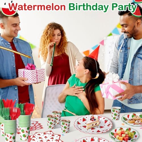 Funnymoom 400 Pcs Watermelon Birthday Party Supplies for 50 Guest Cute Summer Fruit Disposable Plates Napkin Cup Spoon Fork Knives for Outdoor Picnic Birthday Baby Bridal Shower Party Supplies - Image 4