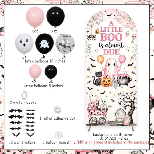 Pink Halloween Baby Shower Party Decoration Set, 6 Ft A Little Boo is Almost Due Stretchy Arch Backdrop Covers with Bat Stickers Balloon Garland Kit for Baby Shower Birthday Party Decor - Image 6