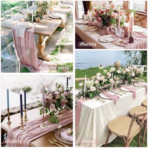 35x157 Inch Dusty Pink Cheesecloth Table Runner Boho Wedding Party Decor - Image 7