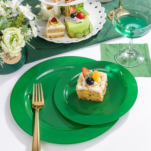 FLOWERCAT 60PCS Green Plates & St. Patrick's Day Plates - Heavy Duty Dark Green plates Disposable for Party&Event- Include 30PCS 10.25" Dinner Plates & 30PCS 7.5" Dessert Plates - Image 3