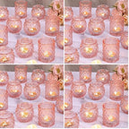 DARJEN Pink Votive Candle Holders Set of 24- Round Glass Candle Holders Bulk for Flameless LED Tea Waxes, Romantic Candle Holder for Wedding & Various Parties, Home Table Decor (Pack of 4) by DARJEN