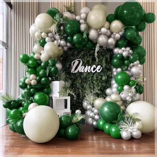 Black Green White Balloon Garland Double Stuffed Latex Emerald Green Sand White Cream Grey Pearl Balloon Arch Different Sizes for Wedding Graduation Baby Shower Wild One Birthday Jungle Party Decor - Image 3