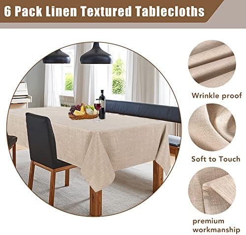 Fitable 6 Pack Beige Faux Linen Tablecloths Rectangle 60x102 Inch - Image 4