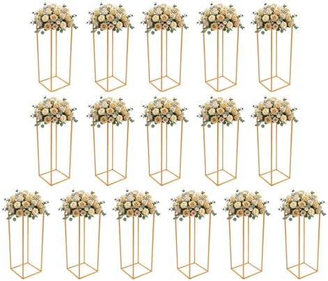 Wedding Flower Stand, 16 Pcs Gold Centerpiece Stands , Metal Aisle Decorations, Galvanized Iron Balloon Column Holders, Free Standing Flower Racks,Birthday Party, Baby Shower, DIY Wedding Decor by GUDBYWXB
