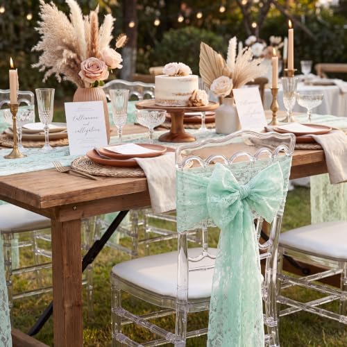 QueenDream Light Green Lace Chair Sashes 32 Pack Embroidered Chair Cover - Image 2