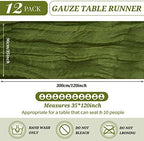 YMHPRIDE 12 Pack Cheesecloth Table Runner 35x120in Olive Green Table Runner - Image 2